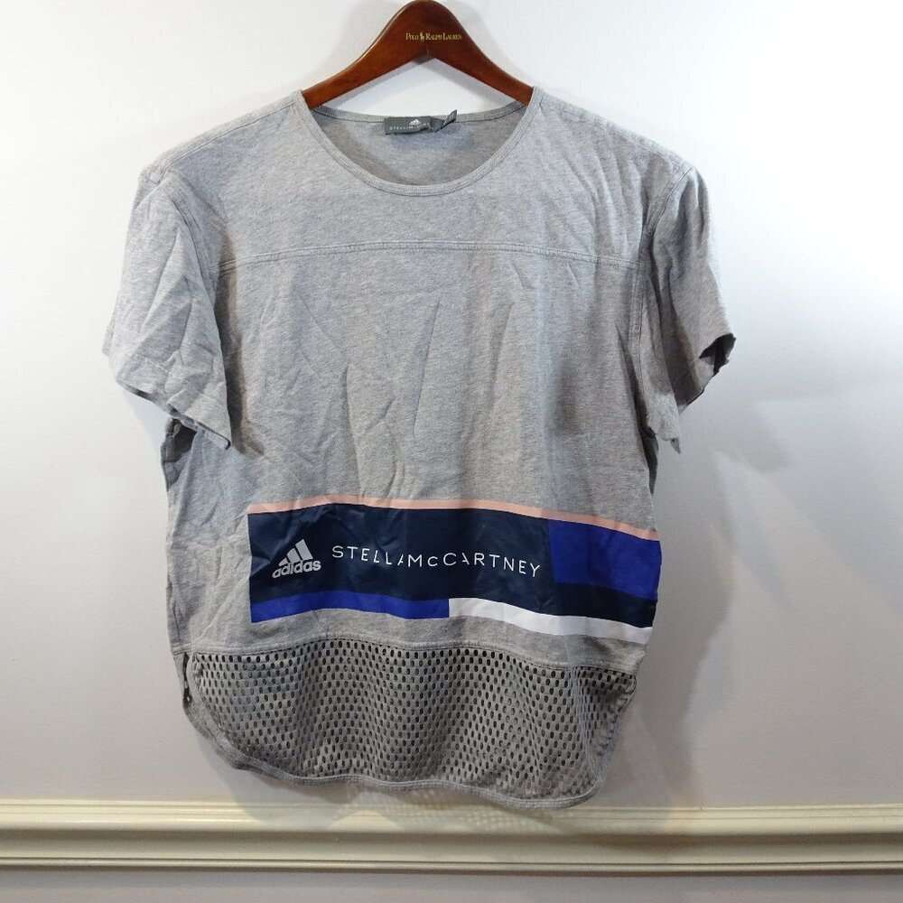Adidas Stella Mccartney Spell Out Logo Mesh Hem T-Shirt Size S Workout
